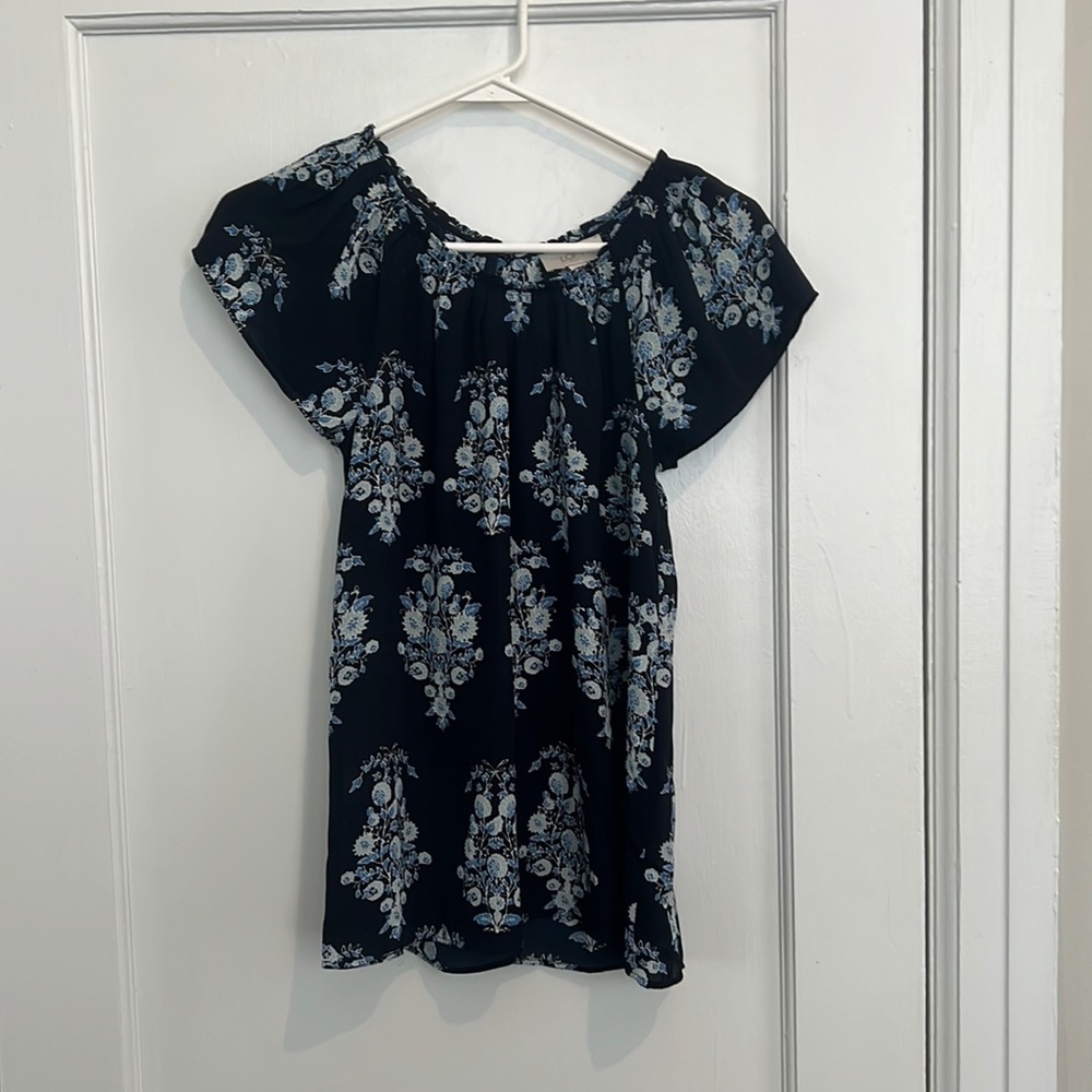 Navy blue women’s floral blouse